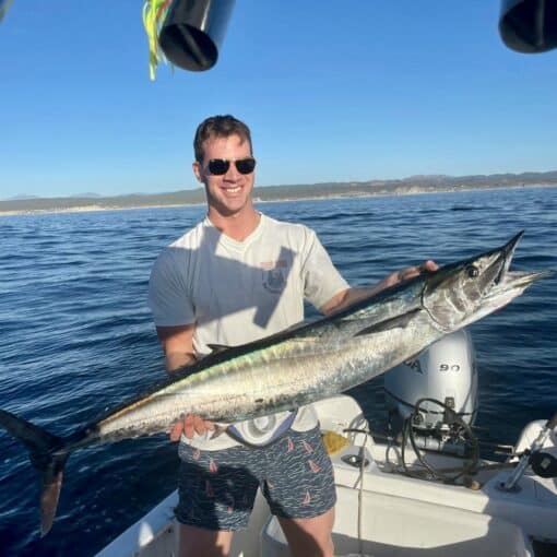 Angler holding a freshly caught wahoo off the coast of San José del Cabo, May 2025