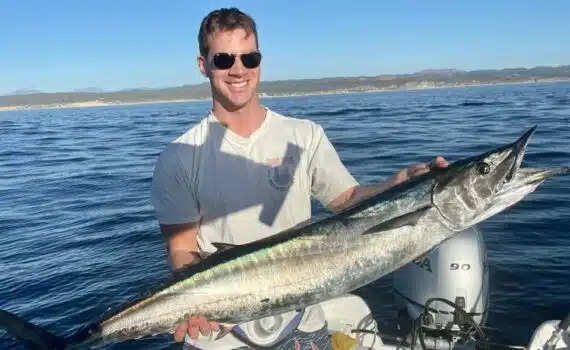 Angler holding a freshly caught wahoo off the coast of San José del Cabo, May 2025