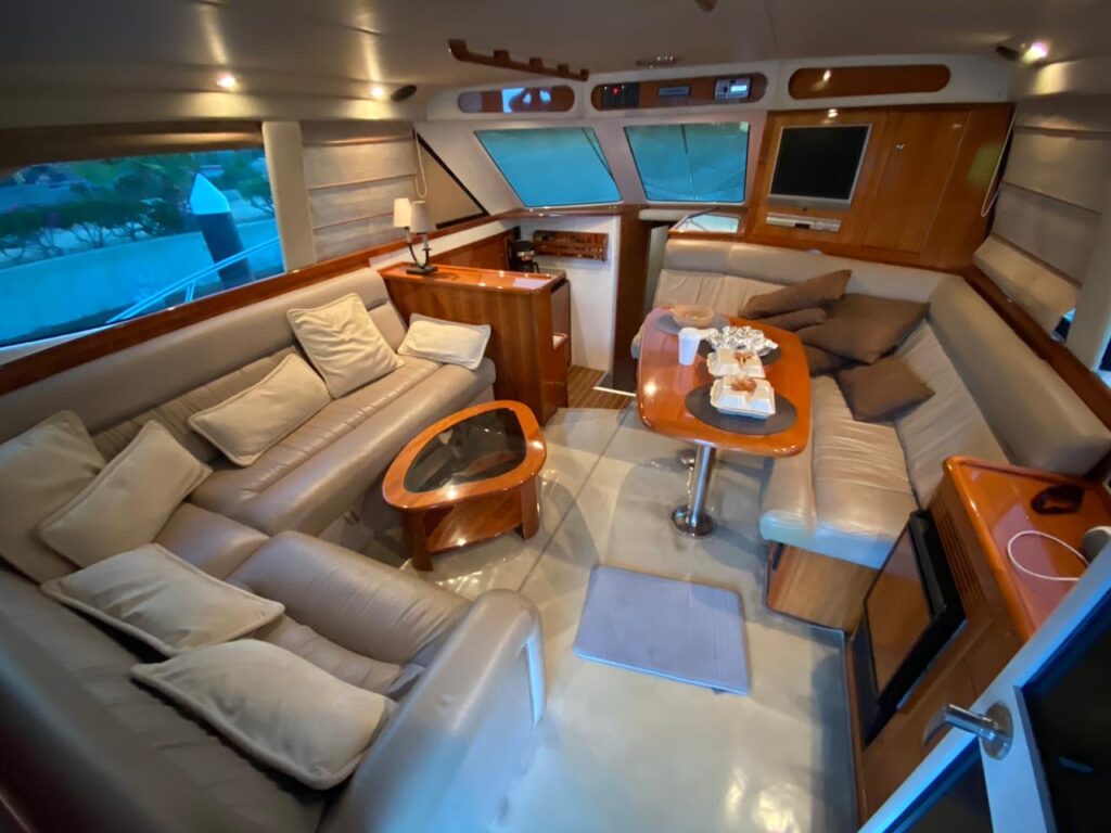 Air-conditioned cabin lounge of Riviera 43ft yacht