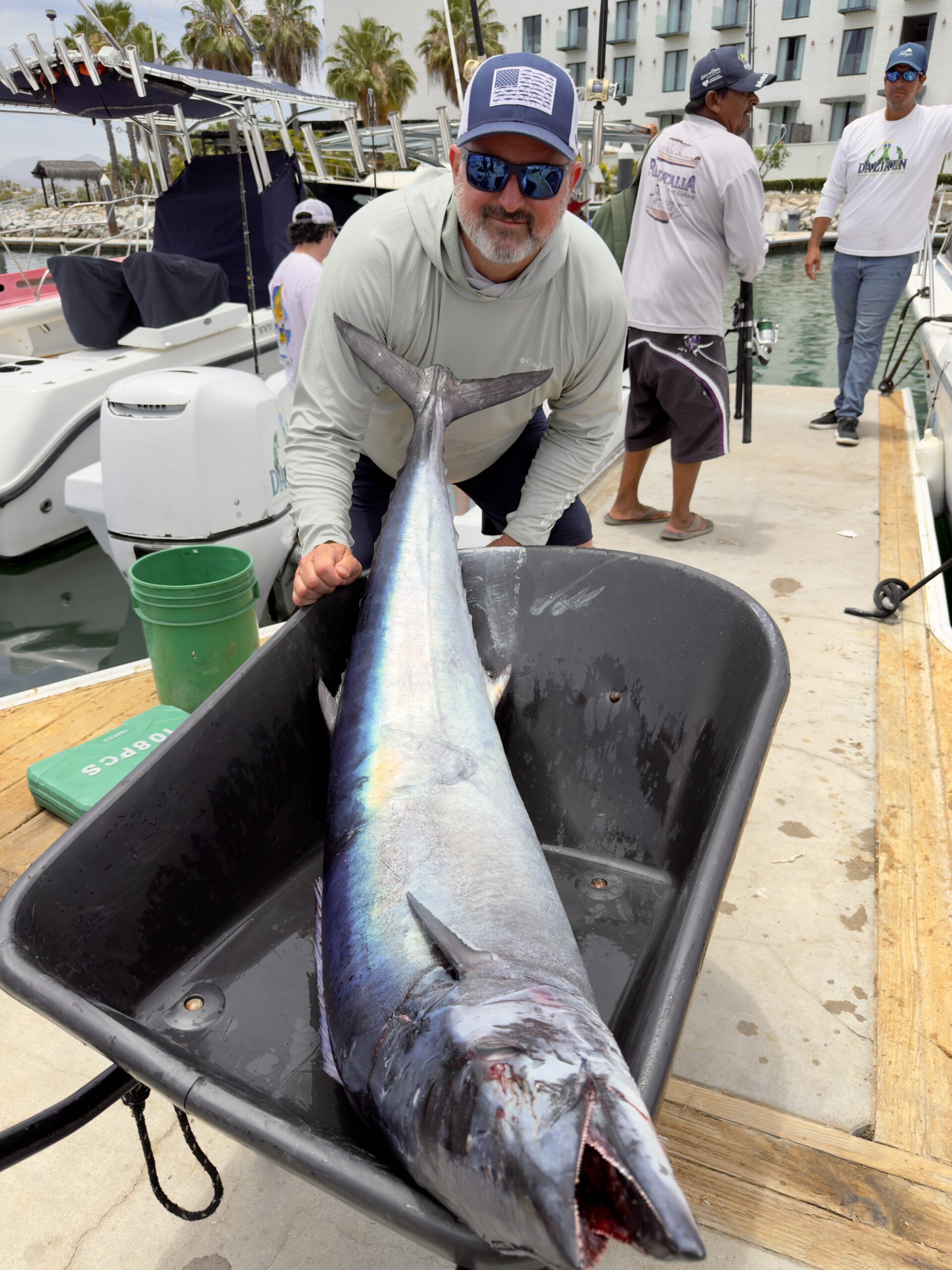 High-speed trolling setup for wahoo with wire leader ready on deck