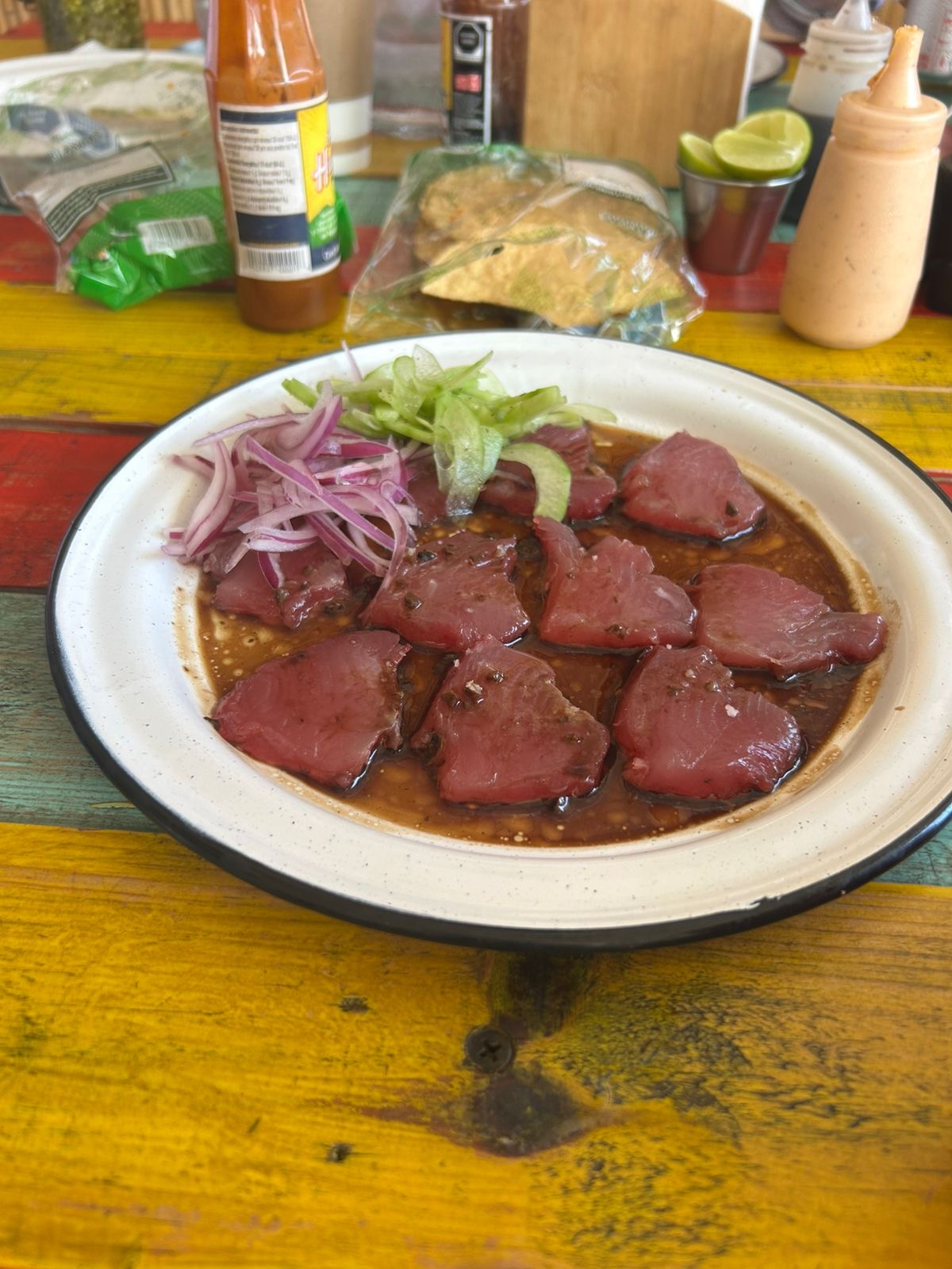 Yellowfin tuna sashimi in Cabo from charter catch