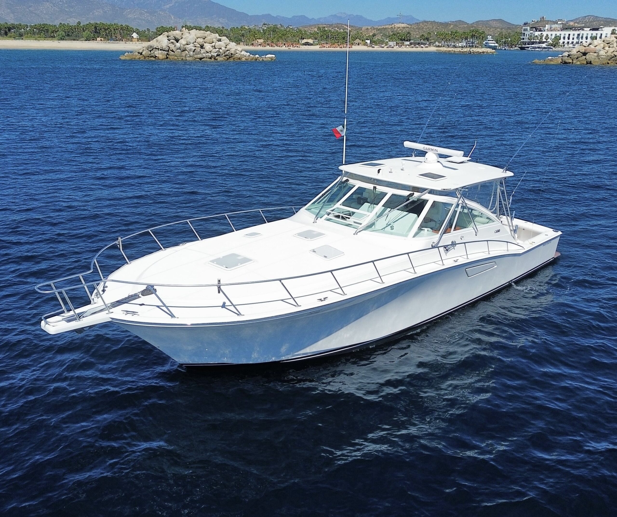 Cabo 48ft sportfishing yacht with A/C for premium private fishing in San José del Cabo.